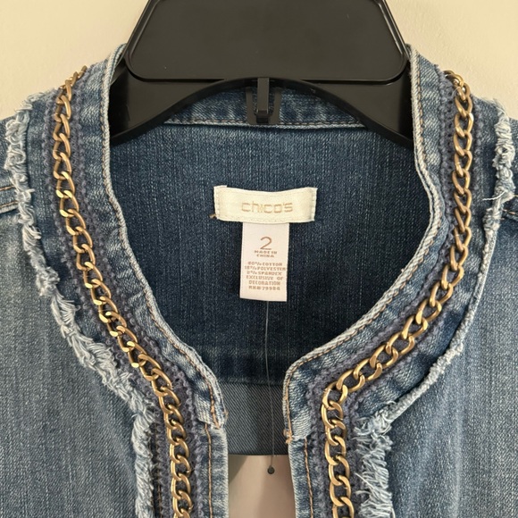 Chico's Chauncey Chain Denim Light Indigo Wash Denim Jean Jacket - Picture 3 of 9